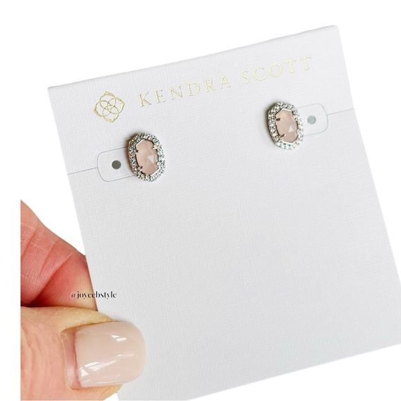 Kendra Scott Silver Cade Stud Earrings in Rose Quartz NWT - Picture 3 of 9